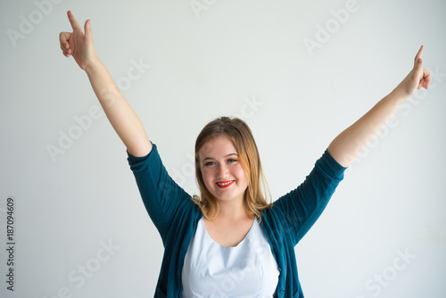 Joyful Young Beautiful Woman Celebrating Success