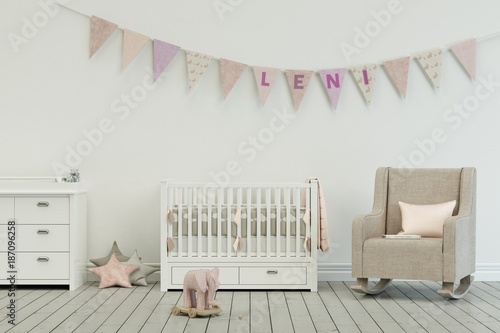 Tableau sur toile Kinderzimmer mit Wimpelgirlande - Name Leni