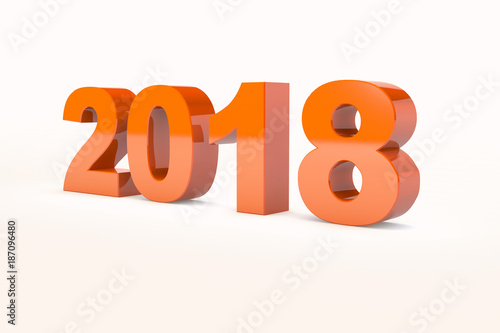 2018 represents the new year 2018, three-dimensional rendering, 3D illustration in orange color