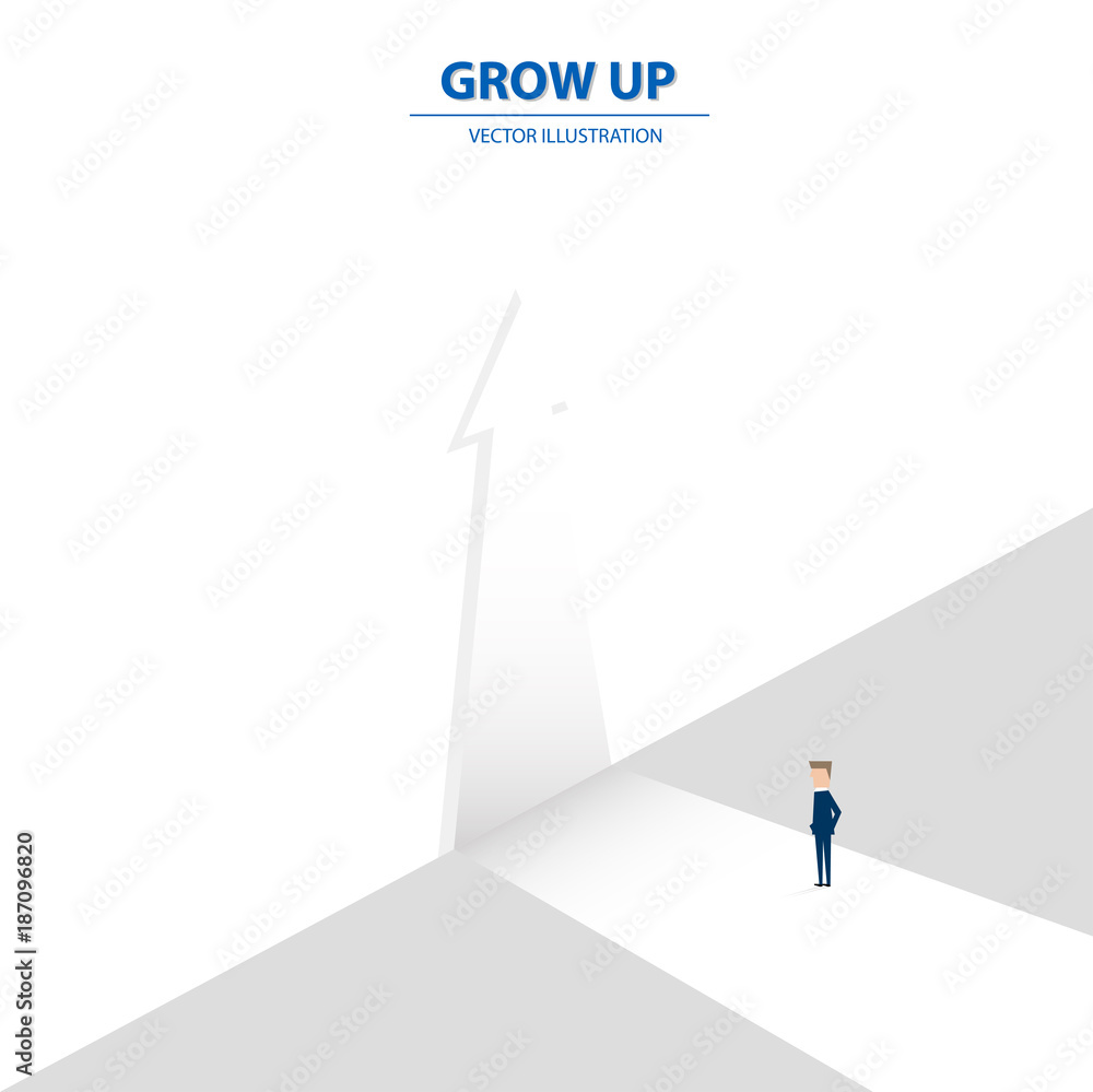 A businessman standing in the way and looking for the future growth. Business concept of opportunities, challenge, vision and future. Vector illustration. A businessman standing in the way and looking for the future growth. Business concept of opportunities, challenge, vision and future. Vector illustration.