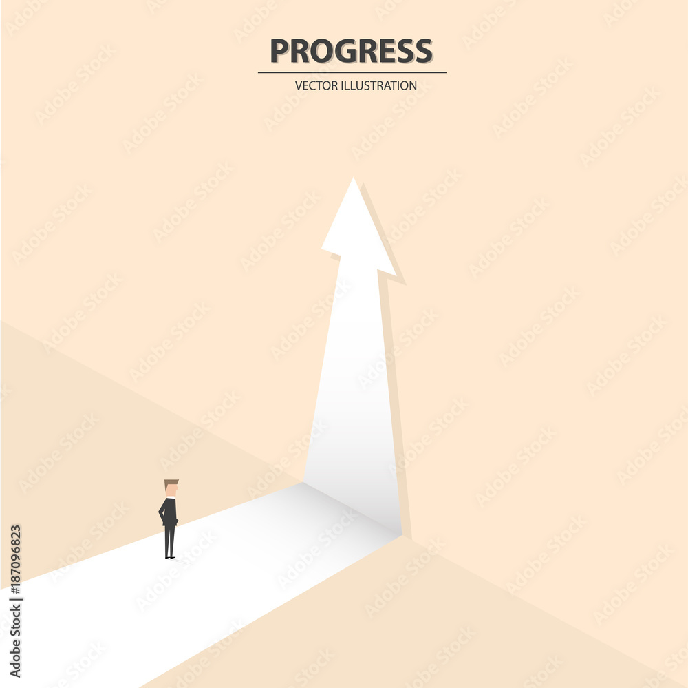 A businessman standing in the way and looking for the future growth. Business concept of opportunities, challenge, vision and future. Vector illustration. A businessman standing in the way and looking for the future growth. Business concept of opportunities, challenge, vision and future. Vector illustration.