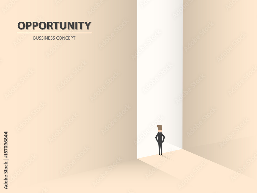 A Businessmen standing in front of a gate. Business concept of opportunities, challenge, vision and future. Vector illustration. A Businessmen standing in front of a gate. Business concept of opportunities, challenge, vision and future. Vector illustration.