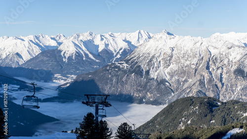 Panorama view of Mountains with cable car / lift