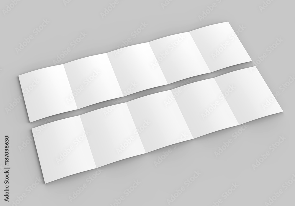 Accordion fold brochure, ten page leaflet, concertina fold. blank white