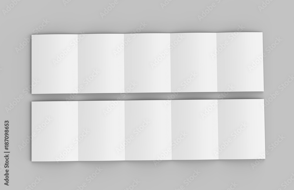 Accordion fold brochure, ten page leaflet, concertina fold. blank white
