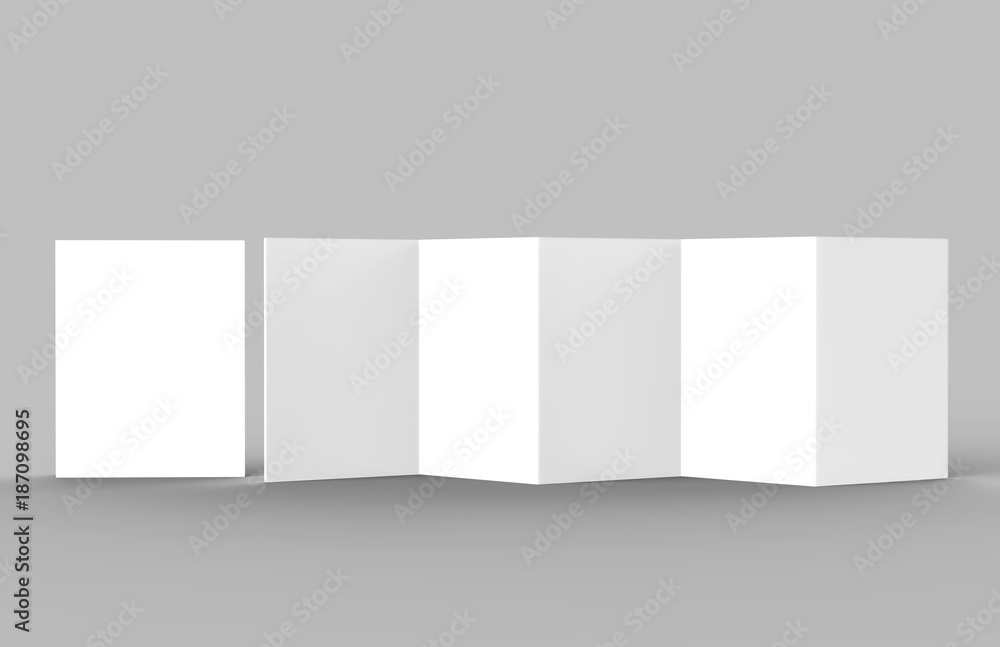 Accordion fold brochure, ten page leaflet, concertina fold. blank white