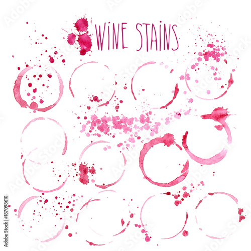 Wine stains vector watercolor illustration. Wine splashes and stains isolated on white background