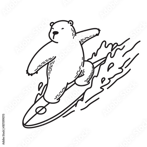 bear polar bear seamless pattern surf ocean vector illustration character cartoon outline white