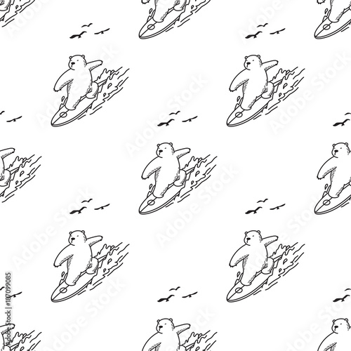 bear polar bear seamless pattern surf ocean vector wallpaper isolated background white