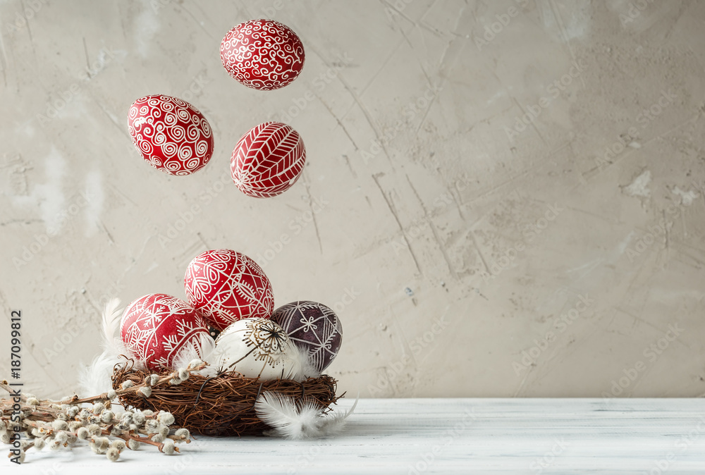 Fototapeta premium Still life with Pysanky, decorated Easter eggs