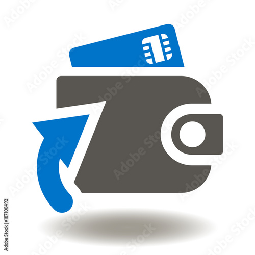 Wallet Credit Card Arrow Icon Vector. Cash Back Illustration. Refund of money logo. Money Related Symbol.