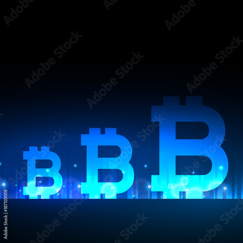 creative bitcoins design with blue light effect