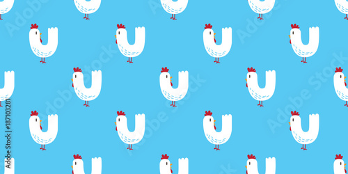 Chicken Seamless Pattern vector rooster wallpaper background isolated textile