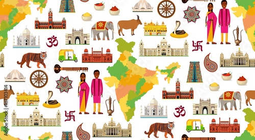 India Travel Map with Sightseeing Places.