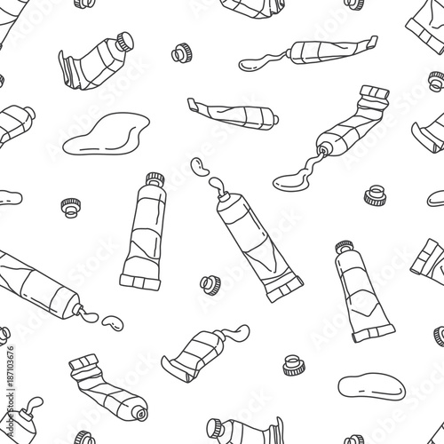 Watercolor tube Seamless Pattern vector acrylic color paint isolated wallpaper background doodle