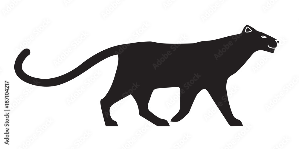 Black stylized silhouette of panther. Vector wildcat on white background. Isolated on white background.