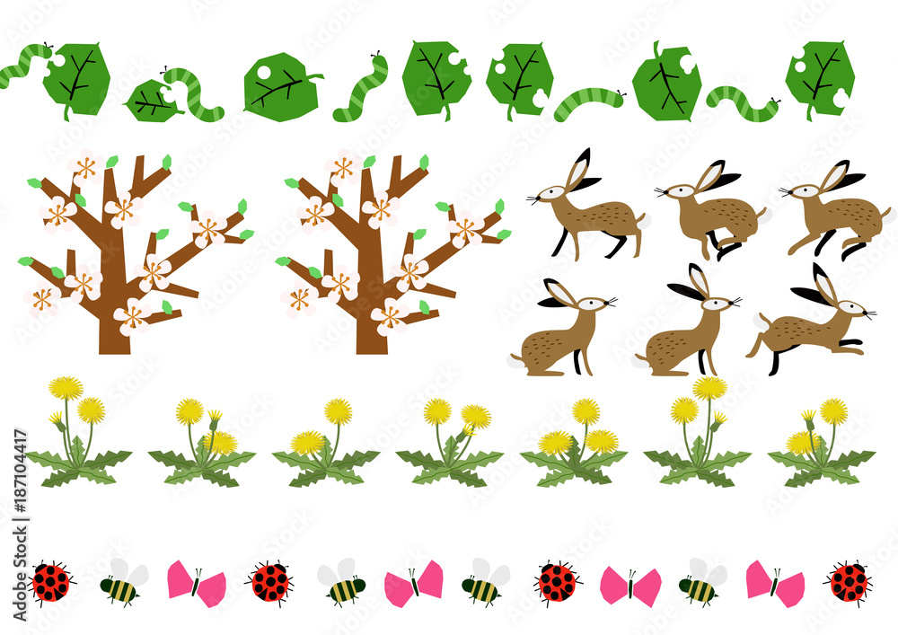 野兎と春の素材集 春の生物 春の植物 シーズンのイラスト Stock Vektorgrafik Adobe Stock