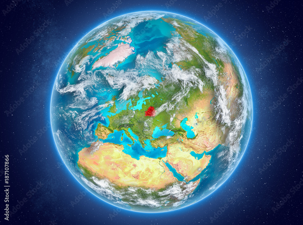 Obraz premium Belarus on planet Earth in space