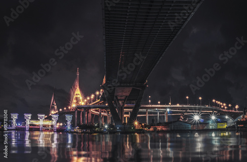 Bhumibhol Bridge night view, Bangkok