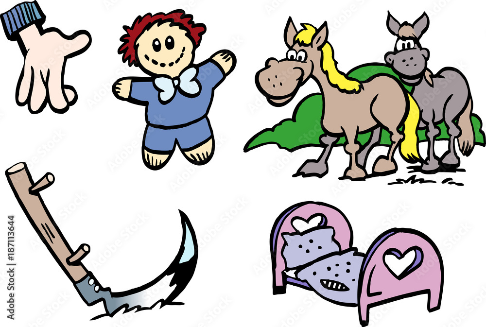 Cartoon Vector illustration of a set of funny small drawings or icons Cartoon Vector illustration of a set of funny small drawings or icons