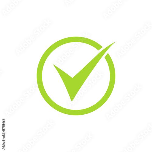 Tick icon vector symbol, green checkmark isolated on white background, checked icon or correct choice sign, check mark or checkbox pictogram