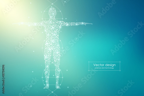 Fototapete Abstract human body with molecules DNA