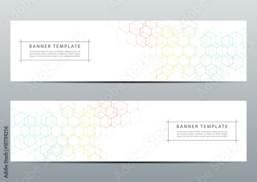 Technological and scientific banners with hexagonal molecule dna. Polygonal abstract background. Science, technology or medical concept. Vector illustration.