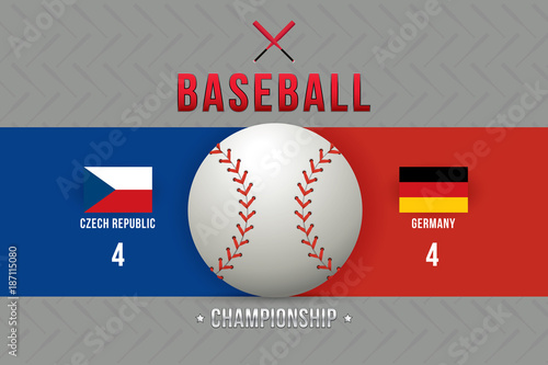 Vector of baseball game with team competition and scoreboard.