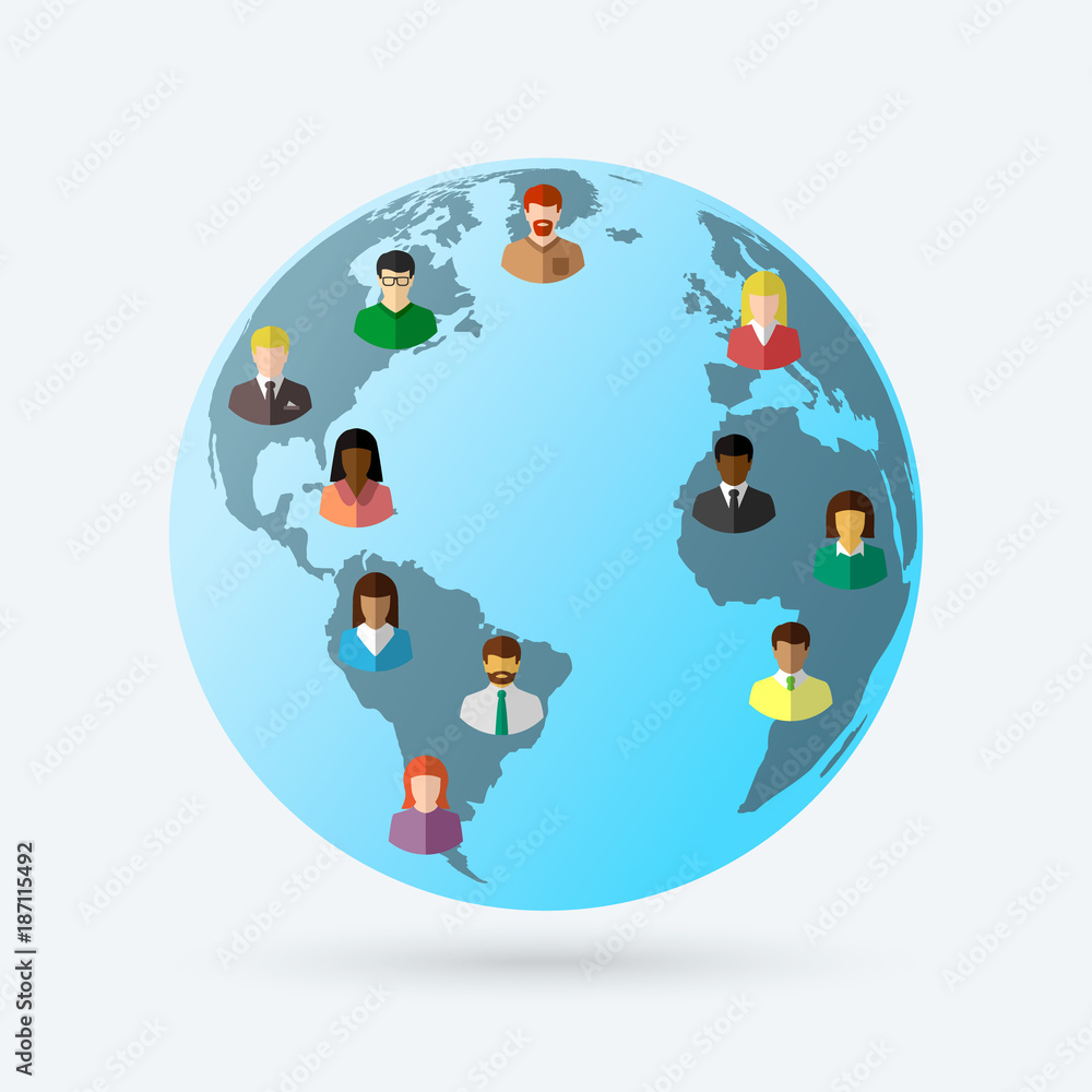 Vecteur Stock Diverse people around the globe. Earth and population  concept. | Adobe Stock