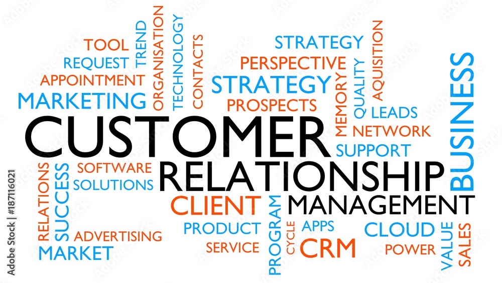 Fototapeta premium Customer relationship management (CRM) word tag cloud. 3D rendering, white variant.