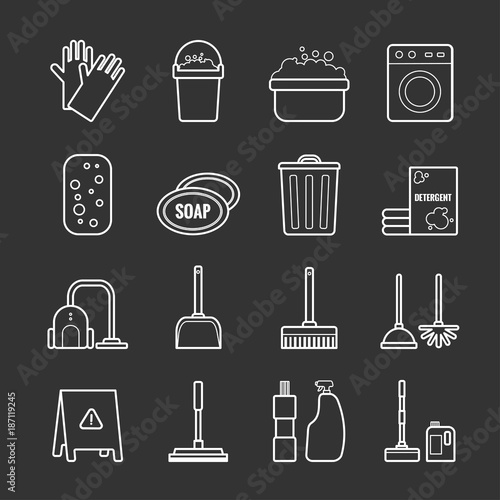 Set of vector outline cleaning icons for web, print, mobile apps design