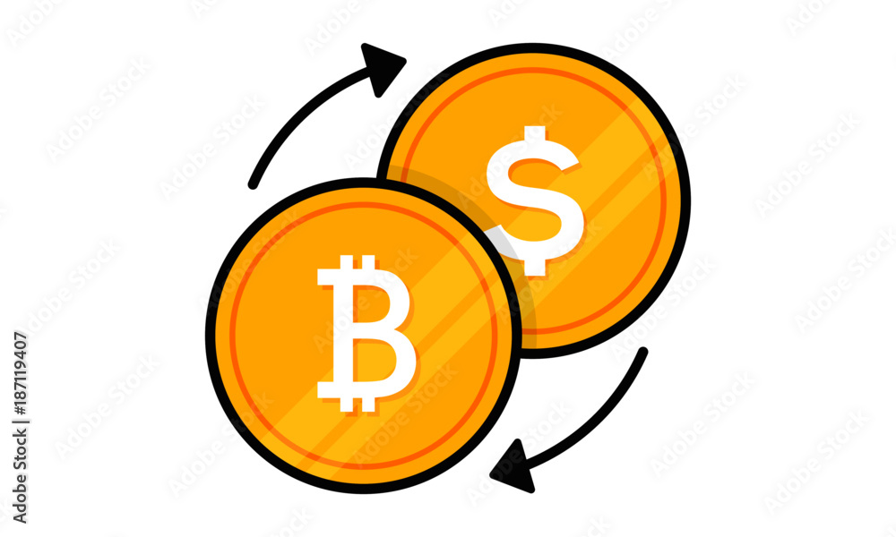 Bitcoin and Dollar Exchange. Cryptocurrency vector illustration. Internet Money Concept. Bitcoin and Dollar Exchange. Cryptocurrency vector illustration. Internet Money Concept.