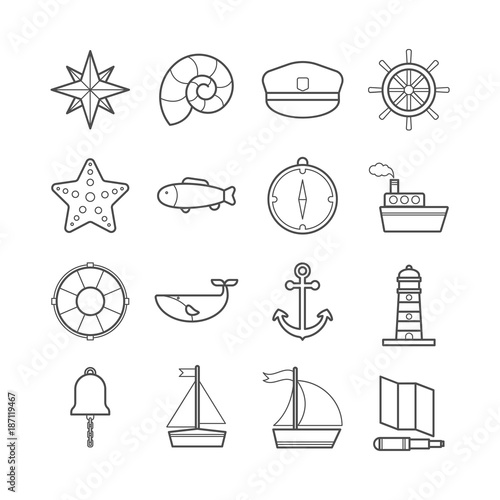 Collection of vector line sea icons for web, print, mobile apps design