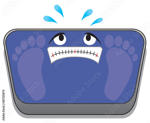 Nervous set of cartoon bathroom scales is worried about being stepped on and squished