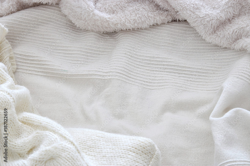 Background of white shaggy blanket texture. Background of white shaggy blanket texture.