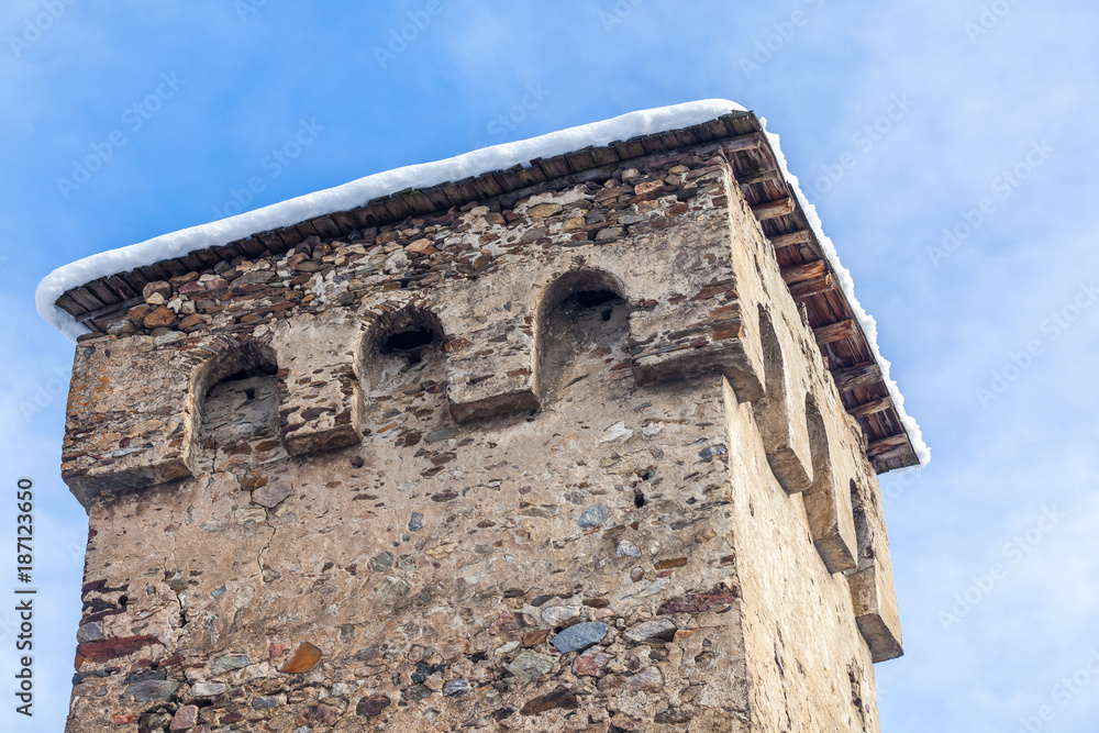 Medieval towers in Latali in the Caucasus Mountains, Upper Svaneti, Georgia.