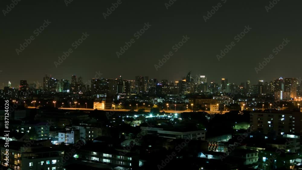 Downtown city night, time lapse. Downtown city night, time lapse.