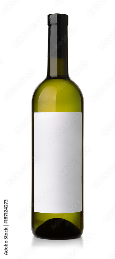 Front view of white wine bottle with blank label Front view of white wine bottle with blank label