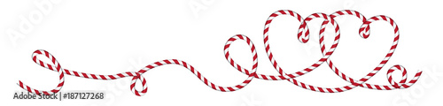 Herz Schleife aus rot-weiße Kordel Schnur Hintergrund Banner für Festtage und Geschenke Vektor Illustration isoliert auf weißem Hintergrund.