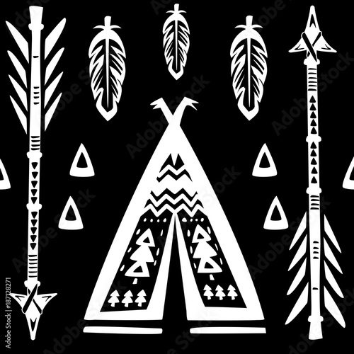 Seamless pattern with wigwams and arrows