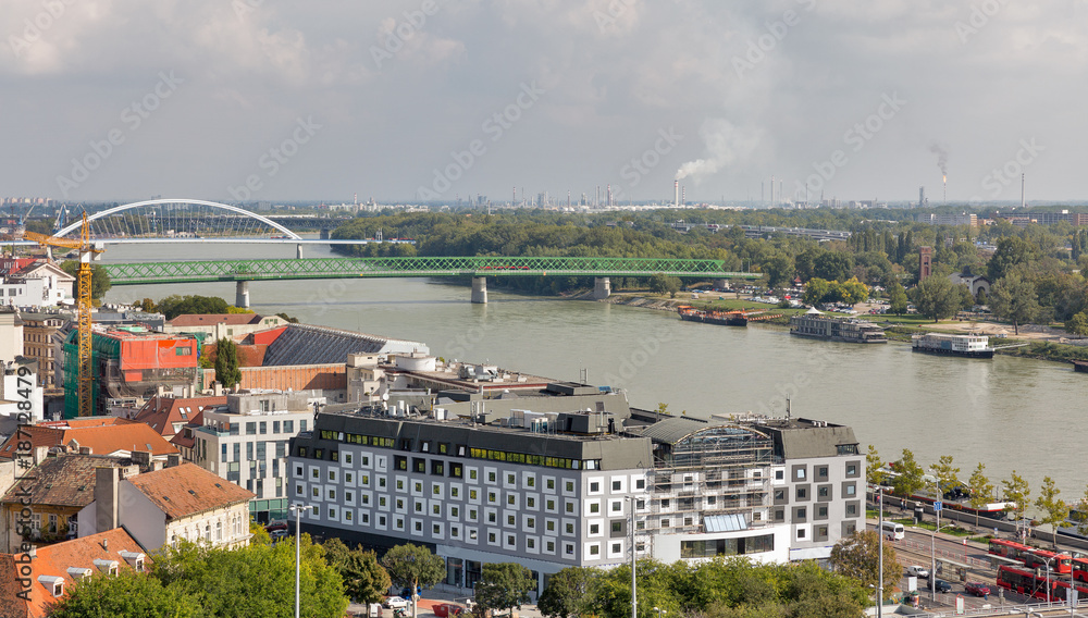 Bridges over Danube river in Bratislava, Slovakia.