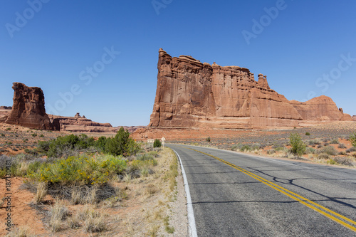 Red Rock Formations Along the Road through Arches National Park, Utah.