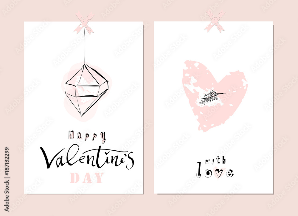 Lovely Abstract Hand Drawn Greeting Cards with traditional symbols of Valentine s Day. Cute cartoon gentle background for invitations, gift tag, wrapping, anniversary, Valentine s days party, wedding Lovely Abstract Hand Drawn Greeting Cards with traditional symbols of Valentine s Day. Cute cartoon gentle background for invitations, gift tag, wrapping, anniversary, Valentine s days party, wedding