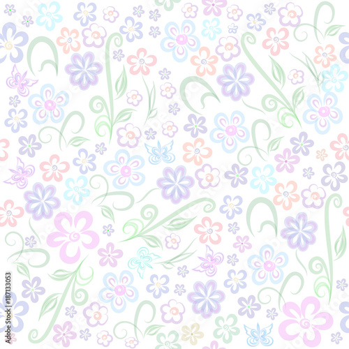 Vector gentle floral seamless pattern handmade in pastel colors for the design of fabric, wrapping paper, greeting cards. Watercolor.