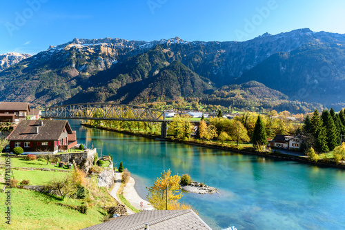 Beatiful river at Interlaken Switzerland in sunny day during autumn. photo
