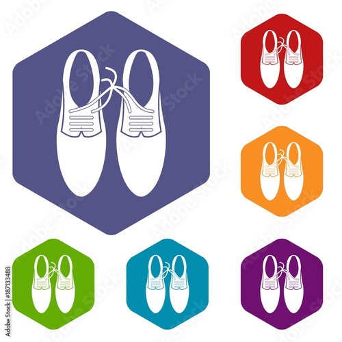 Tied laces on shoes joke icons set