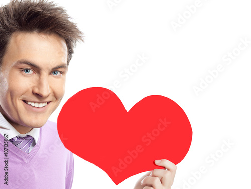 man portrait with red heart
