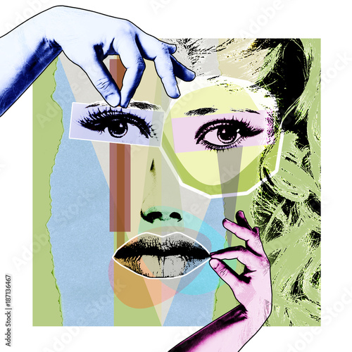 Cosmetology and plastic surgery. A modern poster in the style of pop art..