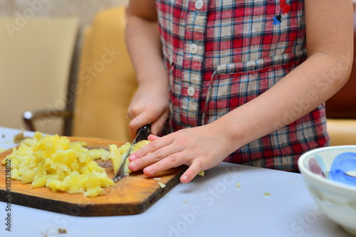Smiling girl squeezing lemon juice into blender with water and sliced fruit while preparing smoothie