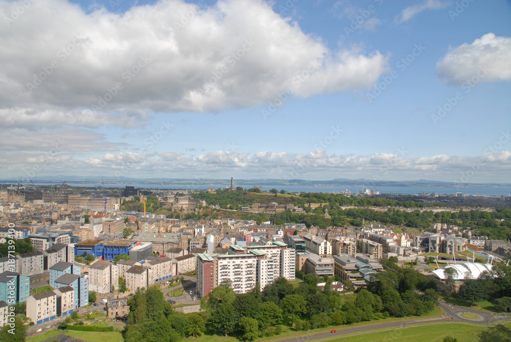 View of Edinburgh at summer from Salisbury Crags, United Kingdom